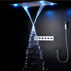 waterfall 600*800 MM Ceiling Concealed Mounted rainfall rain curtain mist led shower set stainless steel thermostatic shower
