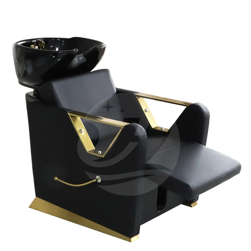 Modern Shampoo chair backwash unit / shampoo bowl and chair hair salon furniture / salon black shampoo chair