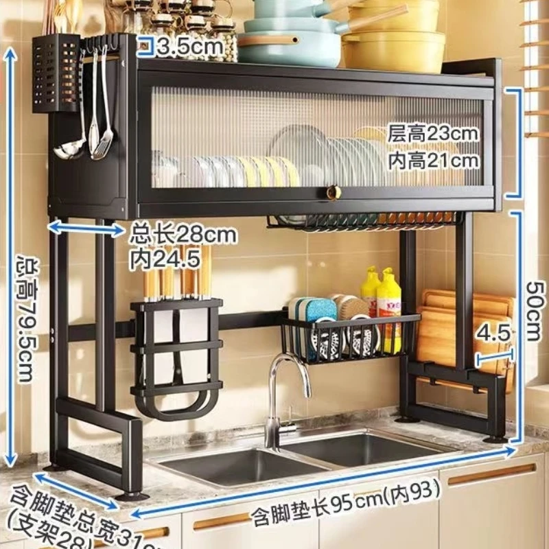 Cheap kitchen sink shelf Countertop locker with door  Multi-function dish rack