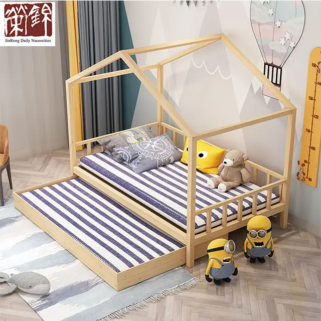 2019 Newest Solid Wooden Simple Design Kids Bedroom Furniture Pine Wooden Bed