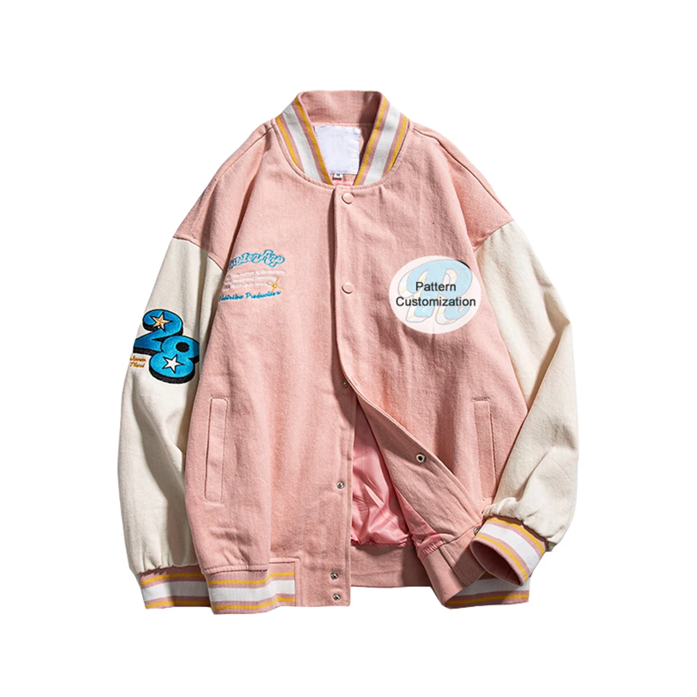 Pattern custom baseball crop jacket brown original baseball jacket