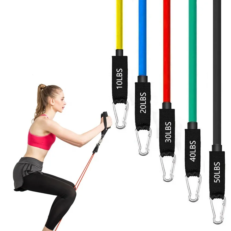 Custom logo 11 pcs Fitness Hip Heavy Leggings Resistance Bands Set Loop Tube TPE Resistance Bands