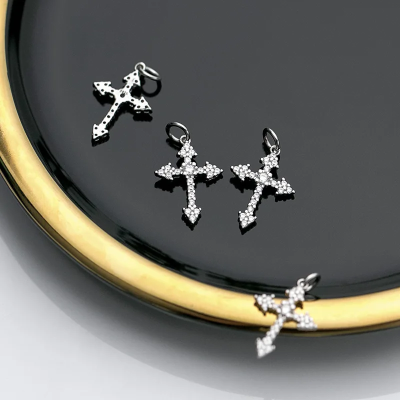 Luxury Gift S925 Sterling Silver Zirconia Gothic Cross Pendant Charms For Necklace Bracelet Earrings Permanent Jewelry Making