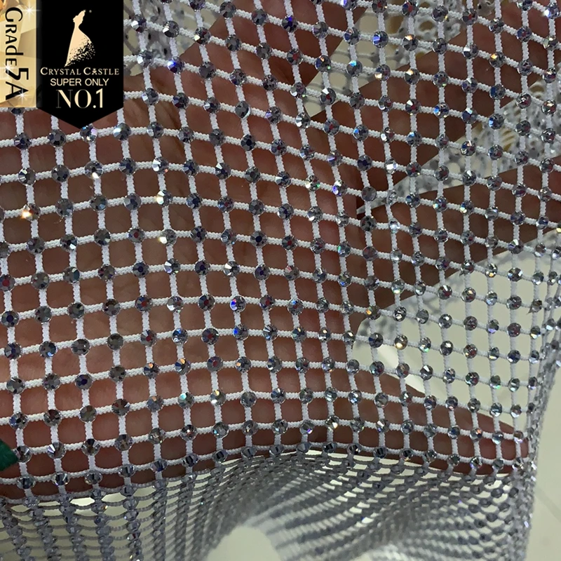 30*120cm SS10 SS16 Shiny White Crystal Glass Rhinestone Mesh Fabric Sewing Crystal Trim Flatback Rhinestone Net