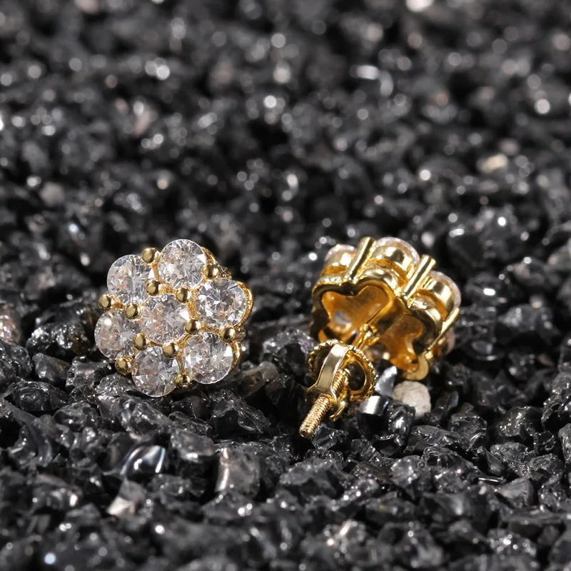  925 Sterling Silver Earrings Bling Snow Flower Cluster Shape Stud Screw Back For Women