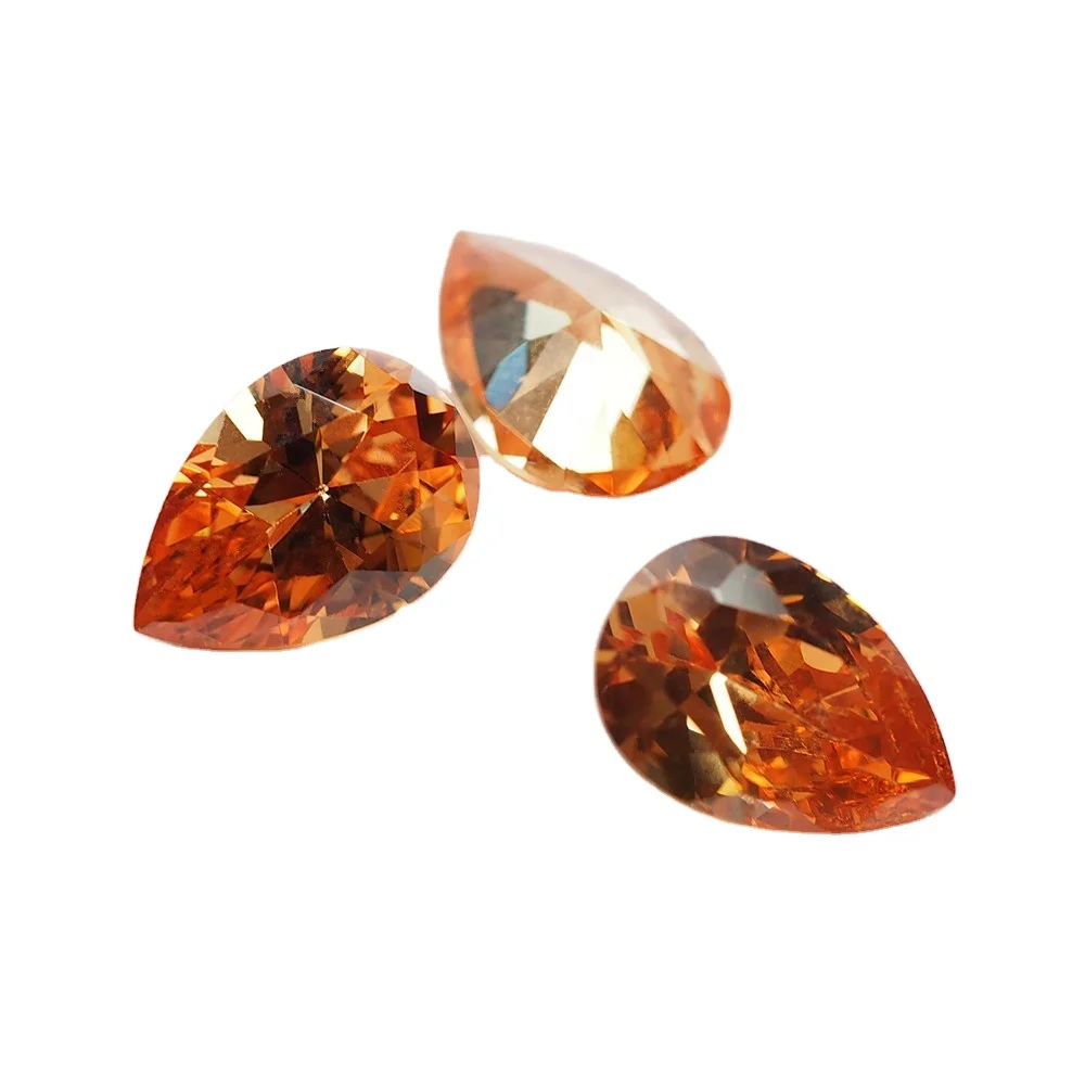 Champagne color diamond cut pear shape cz gemstones jewelry beads