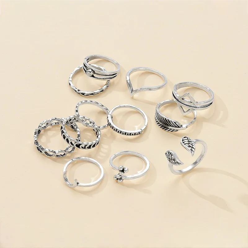  PUSHI Lady Party Wedding Jewelry Personalized Retro Simple Multiple Specifications Round 12 Piece Set Combination ring