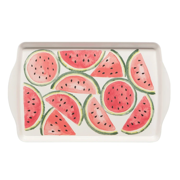 17Inch High Quality Watermelon Pattern Kitchen Ware Decorative Unbreakable Serving Platter Melamine Bamboo Tray