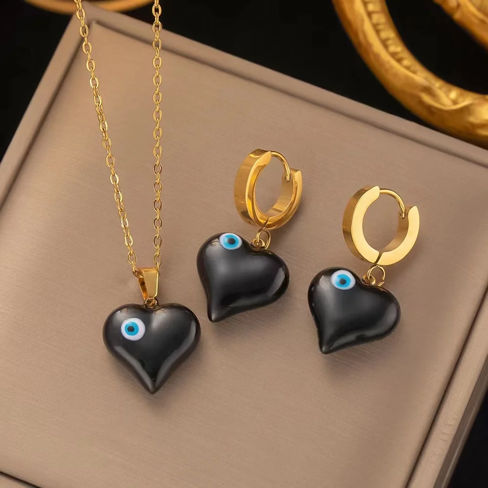 Customized titanium steel necklace earrings set gold plated stainless steel fashion jewelry set for women wholesale