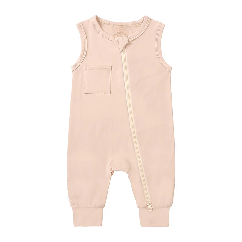 Solid Color Summer Baby Rompers Infant Two-way Zipper Sleeveless Bodysuit Bamboo Pajamas