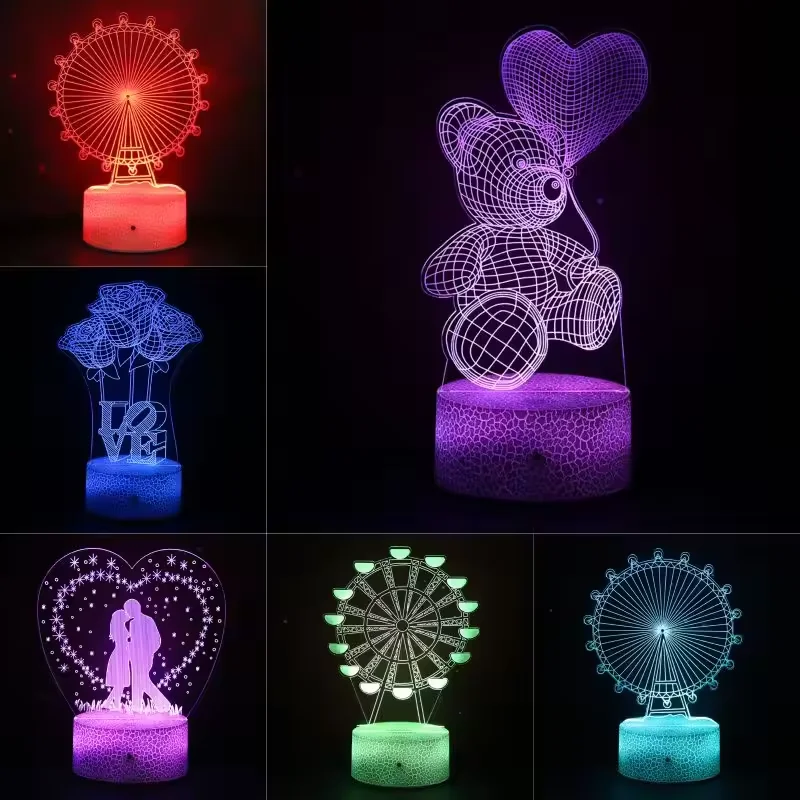 3D Illusion Lamp Love Heart Night Light with Acrylic Whiteboard Luminous Anime Night Light Illusion Lamp Lover Gift Night Light