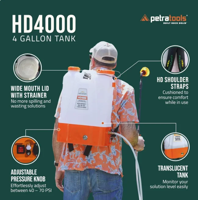 4-Gallon Electric Backpack Sprayer with High-Pressure Spray Hose and Trigger Lock Battery Powered Pressured Pump