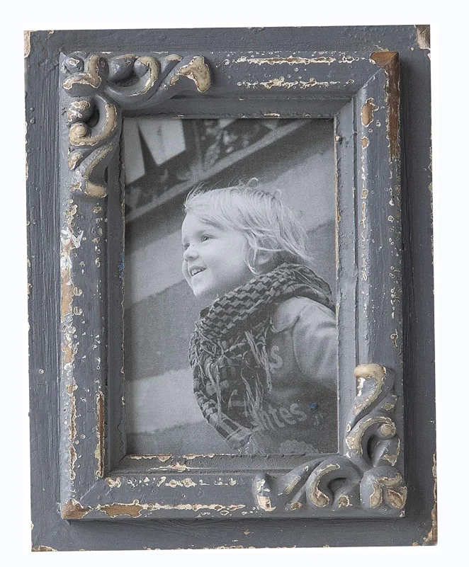 Hot Sale Rustic Handmade Wood Carved Shabby Chic Photo Frame 6 Inch Distressed Grey Wooden Picture Frames