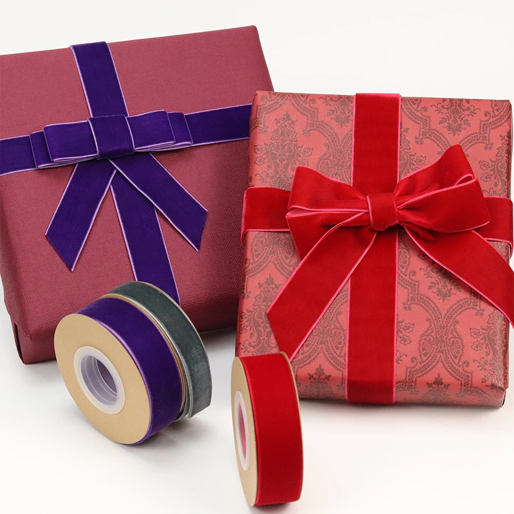 Hot Selling Single Face Silk Velvet Ribbon 6mm-50mm Width Wholesale Ribbon Custom Logo for Gift Wrapping and Crafts