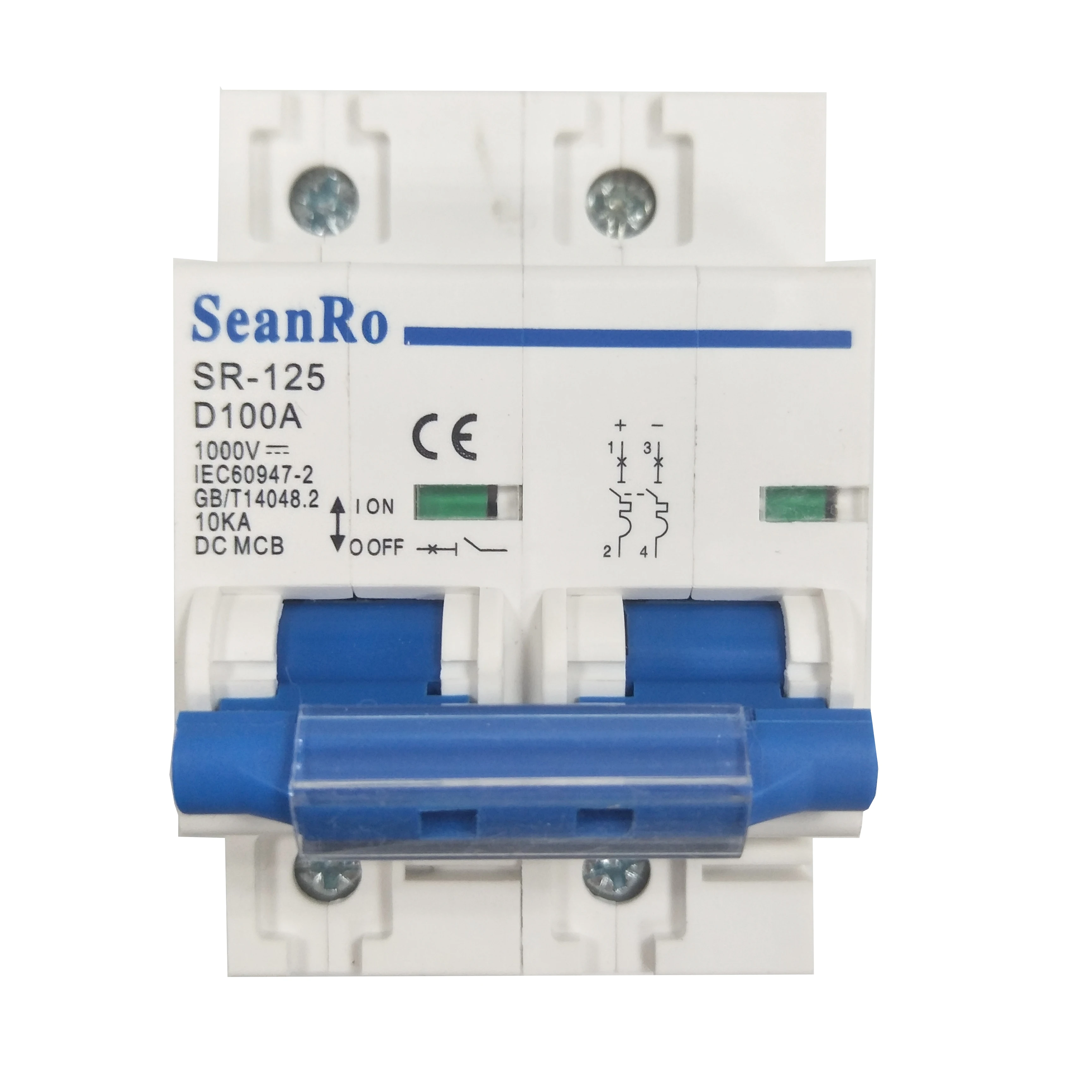 SeanRo 80 100 125 Amp 550VDC 1000V 125A 2 Poles Miniature Circuit Breaker Overload Protector DC MCB for solar system mini switch