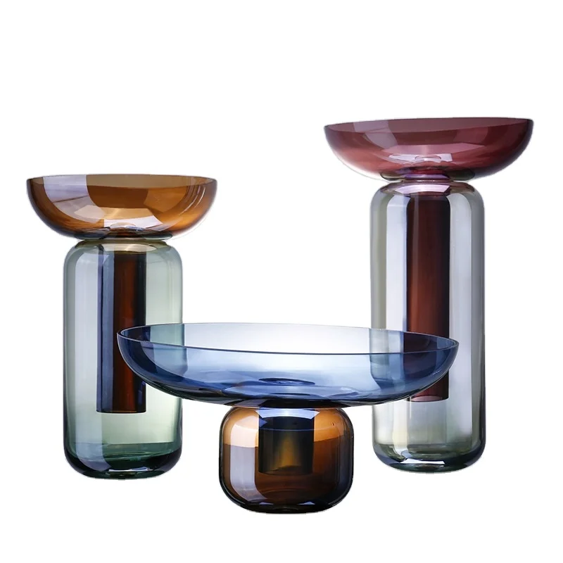Minimalist Home Decor Glass Mushroom Vase Sthethic Small Irregular Shape Cylindrical Thick Color Glass Vase