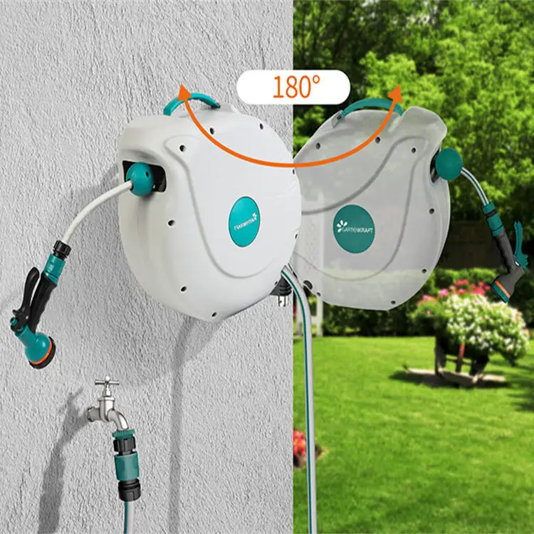 GRETENKRAFT 10s Outdoor High Pressure Fixed Electric Garden Spray Gun Water Auto Retractable Hose Reel