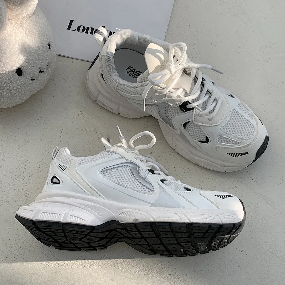 2024 New Summer White Female Student Fashion Casual Shoes Super Fire Thick Sole Platform Style Upper Mesh EVA Breathable Sports