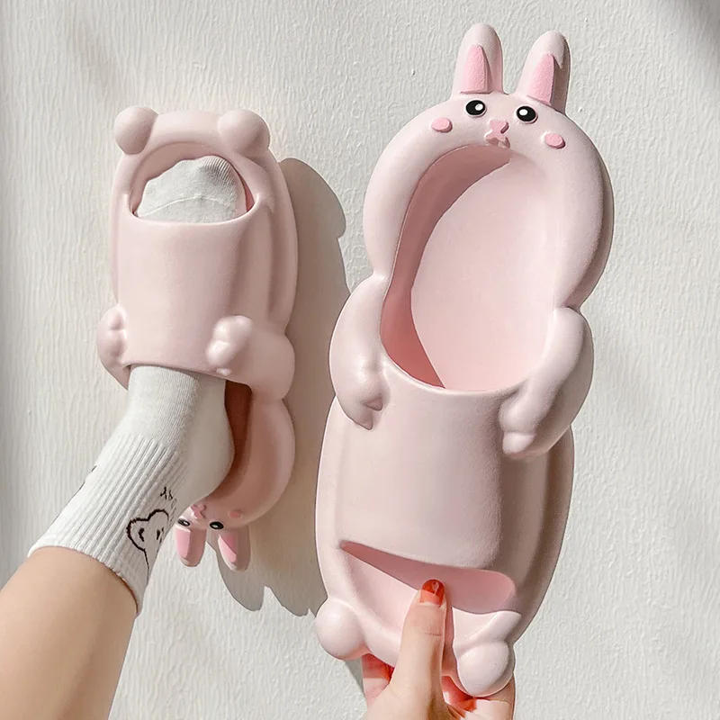 Bear Rabbit Women Summer Slippers Cartoon Outdoor Fashion Slides Non-slip Bathroom Indoor Flip Flops 3D Men Ladies Shoes