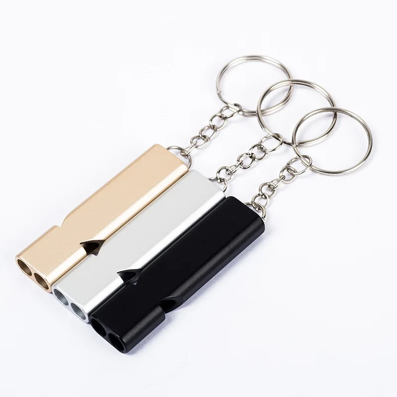 Custom logo print Aluminium alloy Detonation high frequency double tube  metal outdoor survival whistle