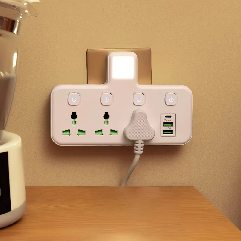 Eu Standard Plug Wall Mounted Independent Switch Power Socket With 3 Sockets 2 Usb Ports And 1 Type C 4000w