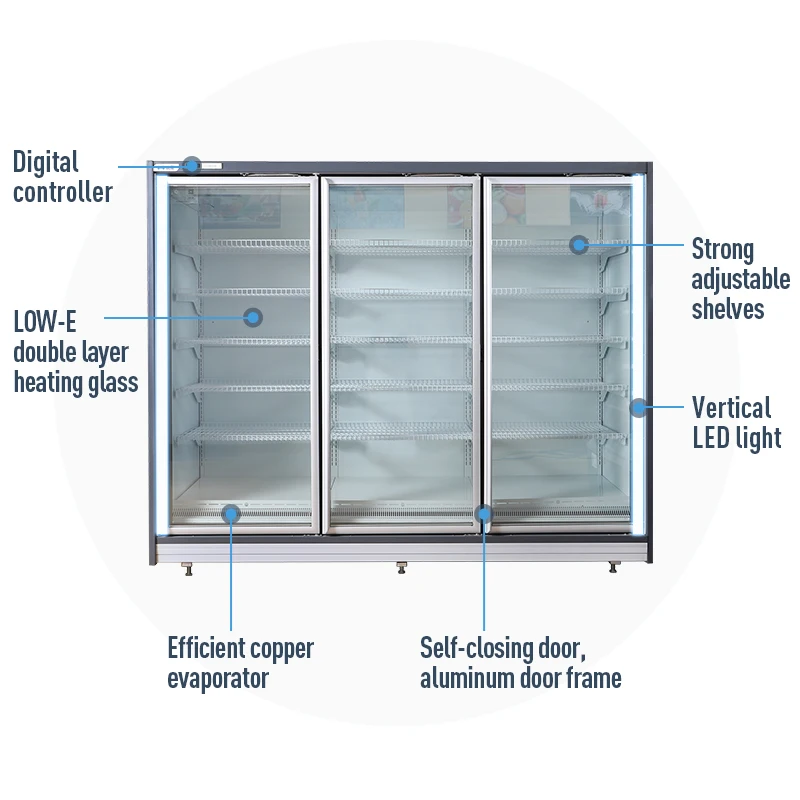 Upright 4 glass door commercial refrigerator for supermarket