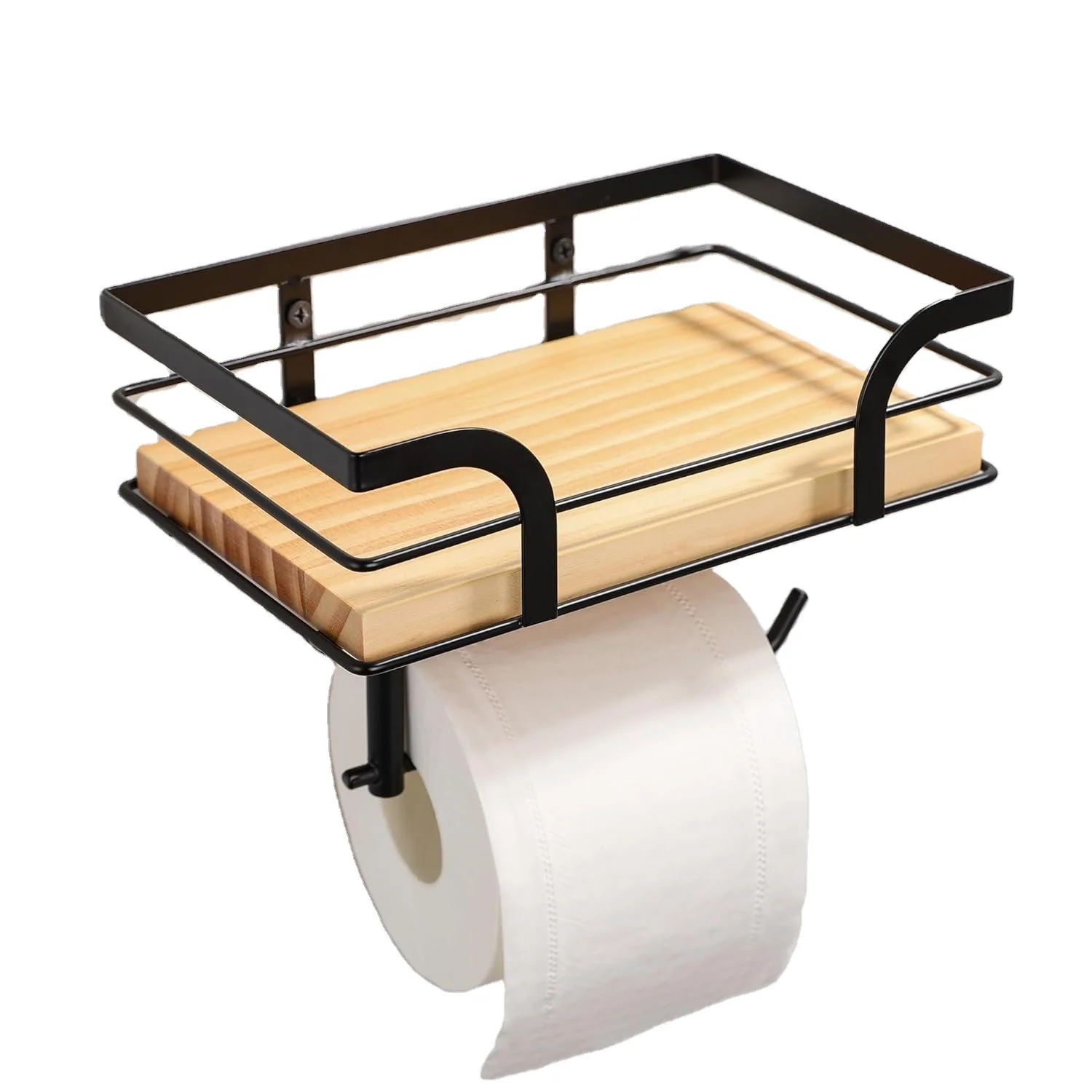Fashion Toilet Paper Roll Holder Bathroom Warm Organizer Decor Wall Mounted With Wooden Shelf