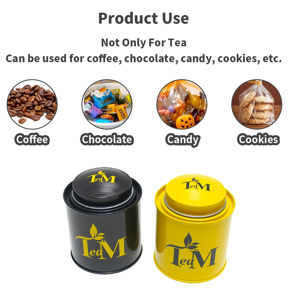 Factory Custom Tinplate Storage Container Round Shape Black Gift Metal Box/Can Big Double Lid Bulk Tea Tin Canister For Tea