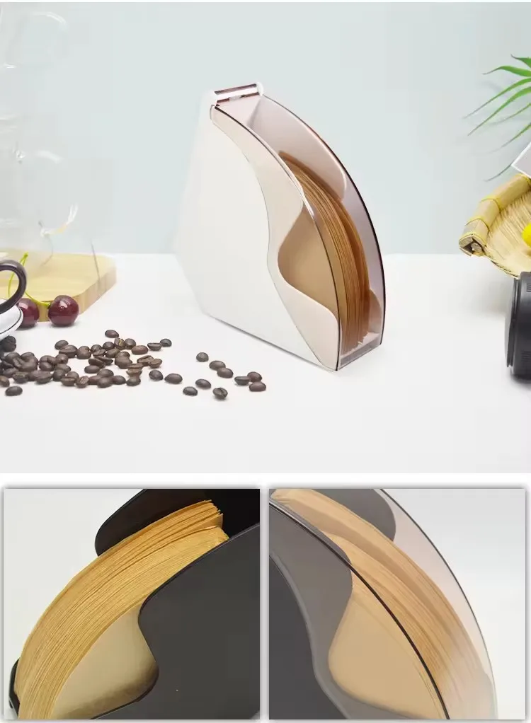 Customized Logo Coffee acrylic filter paper storage box Fan filter paper dust storage box filter paper holder