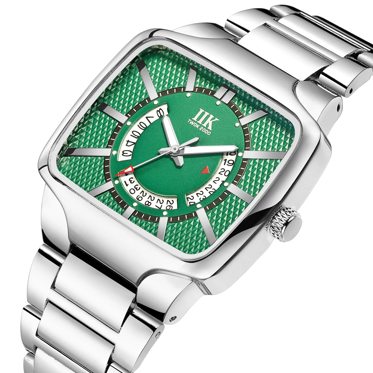 Shinny Square IIK Collection Green Dial Waterproof Date Quartz Custom Logo Men Wrist Watch