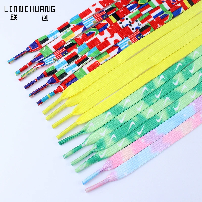 Custom Printed Logo Wide Sublimation Shoes Lace Polyester Flat Colorful Shoelace For Sneakers And Shoes