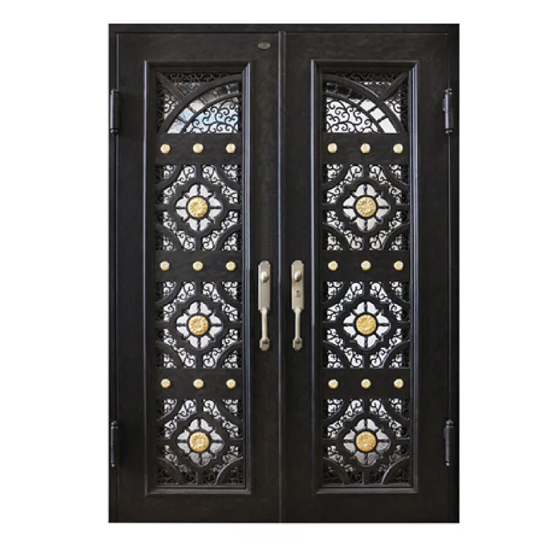 ABYAT Luxury Exterior Front Door Shatter Glass Design Square Arch Wrought Iron Doors