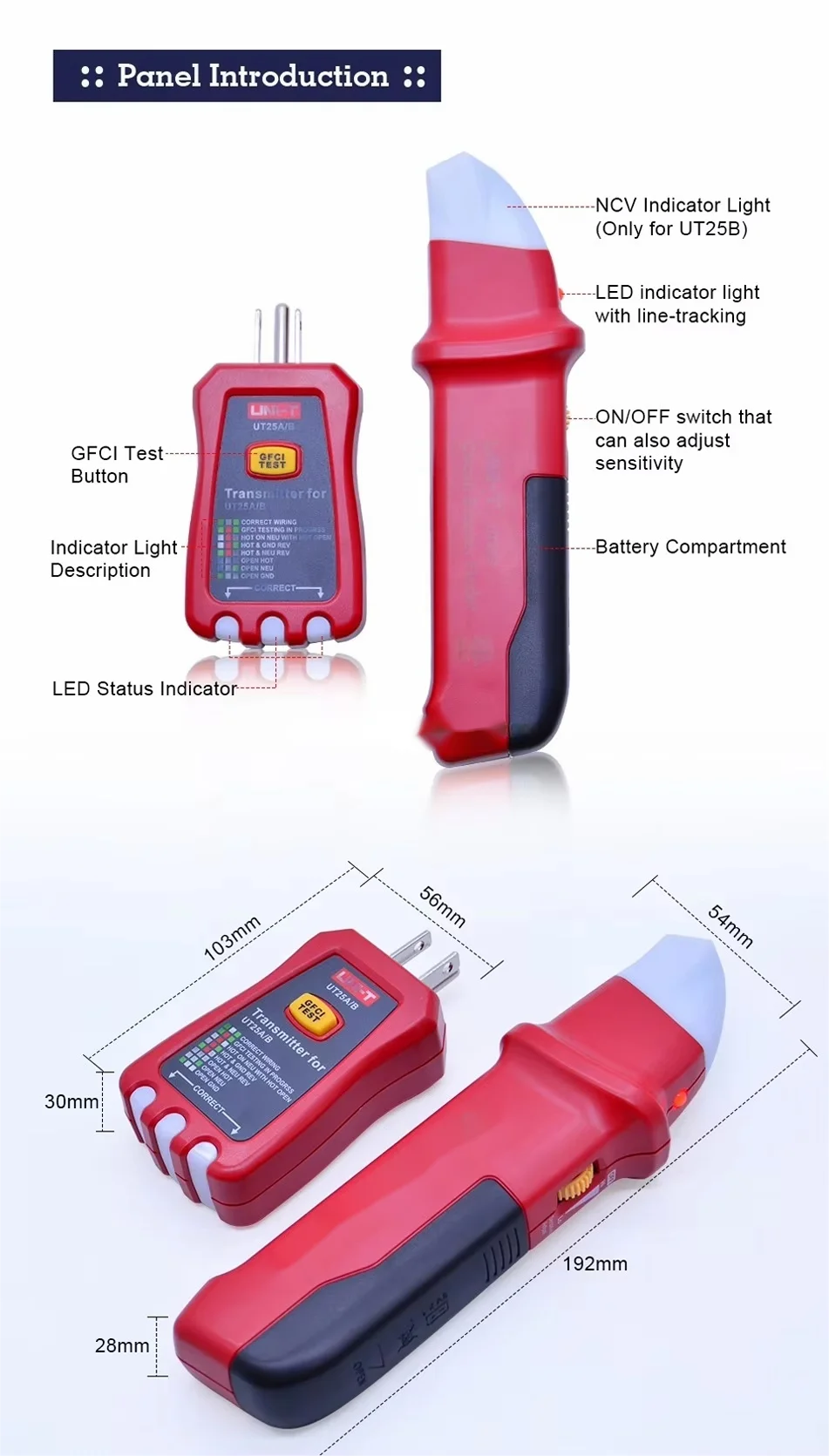 UNI-T UT25A AC Circuit Breaker Finder Socket Tester for US market with LED indicators for wire connection