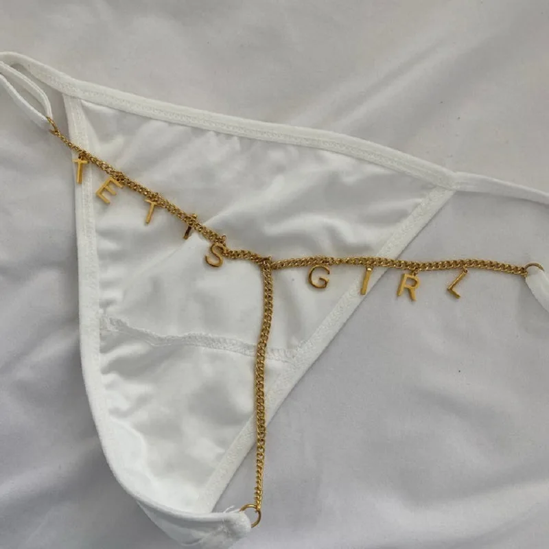 Combination Of  Letters  Bikini Belly Chain Waist Chain Charm Sexy T-string Thong Body Chain Jewelry Custom Stainless steel
