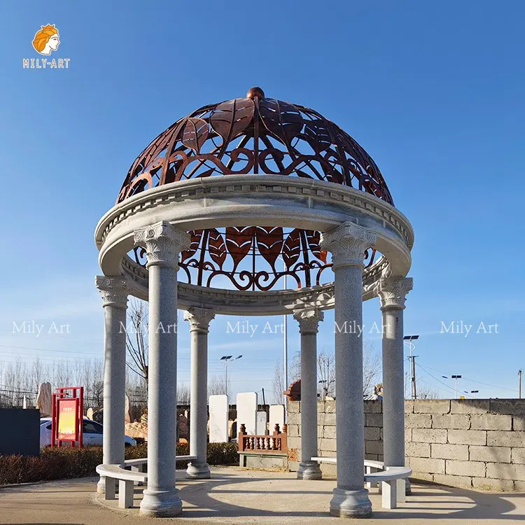 Hot Sale Outdoor Decoration Round Stone Pavilion Marble Gazebos with Pillars
