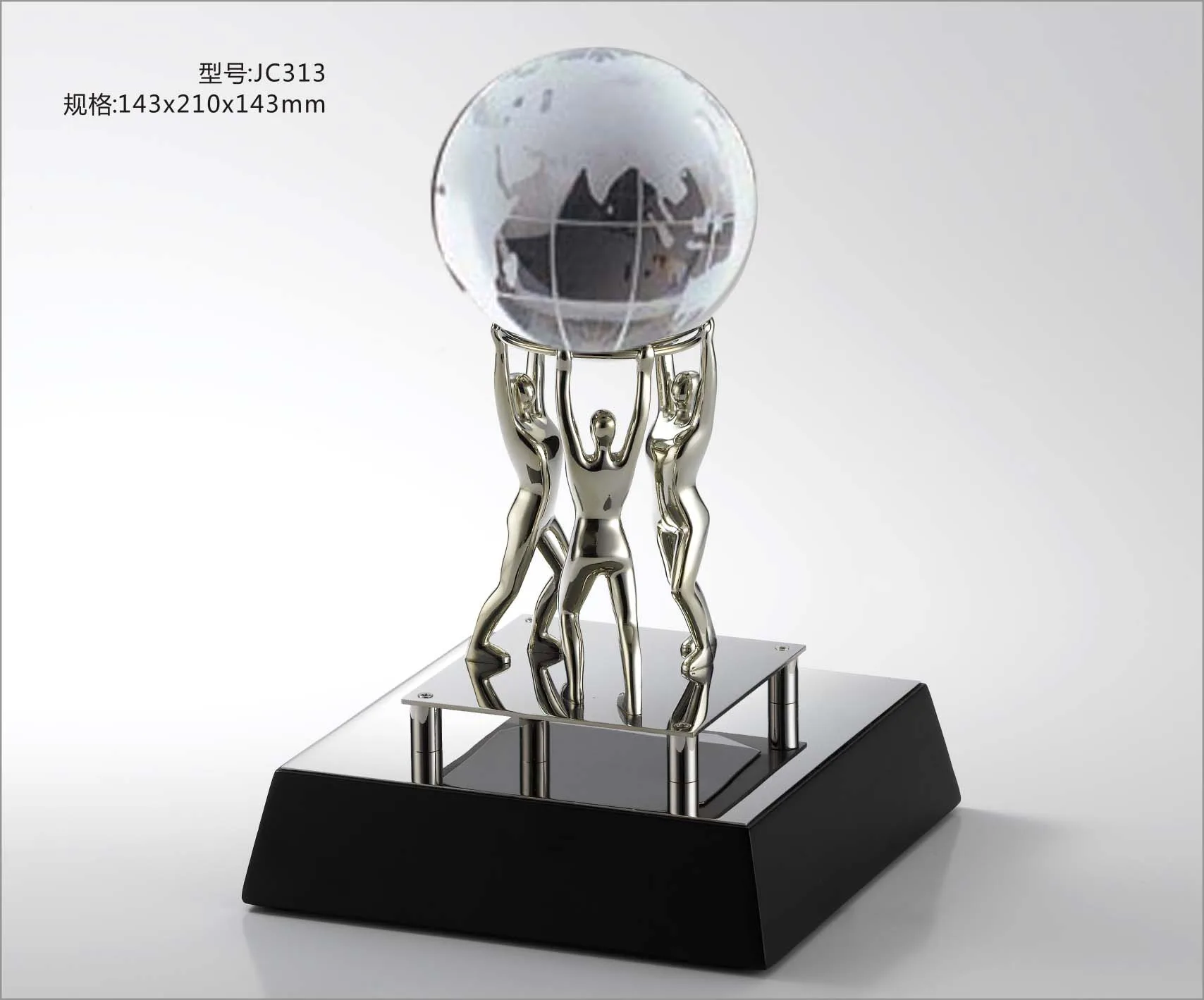 New Design Decorative World Map Crystal Metal Glass Globe Ball Award Trophy For Business Gift