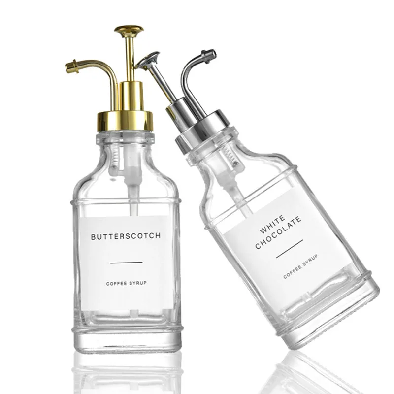 Larix Bathroom Accessories Glass Soap Dispenser Glass Bottle Coffee Syrup Dispenser with Pump