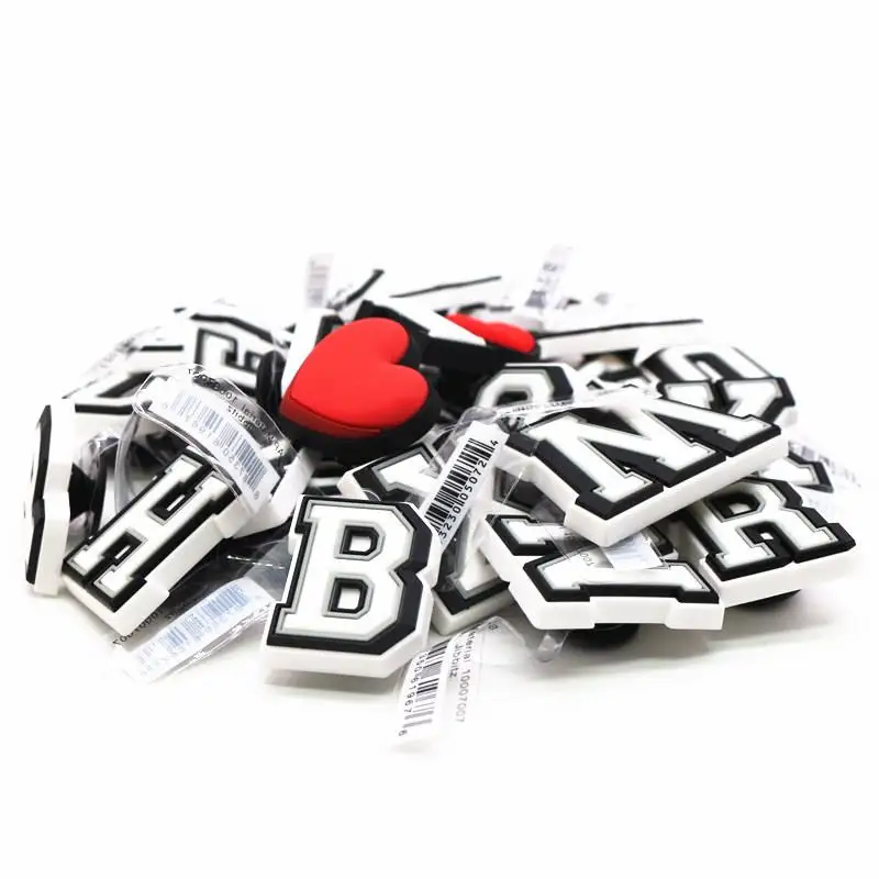 High Quality Shoe Charms PVC Black And White Letters Number Alphabet Decoration Accessories