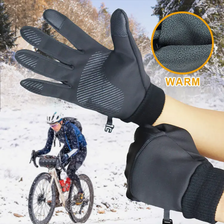 Custom Men Fashion Black Winter Warm Thickened Windproof Full Finger Sports Bike Riding Cycling Hand Gloves Touch Screen