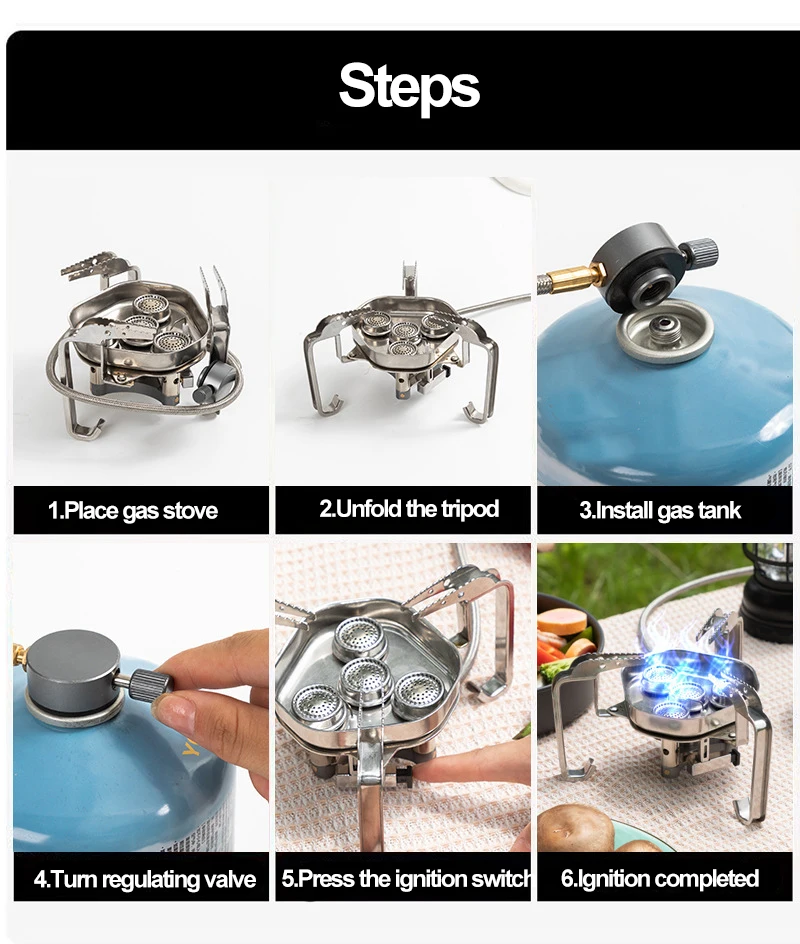 S4 lightweight stainless steel 4 burners cooking foldable portable metal camping mini gas stoves