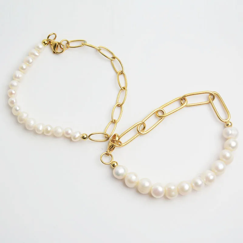 Vintage bracelets stainless steel splicing simple miss you pearl handmade bracelets gold girls