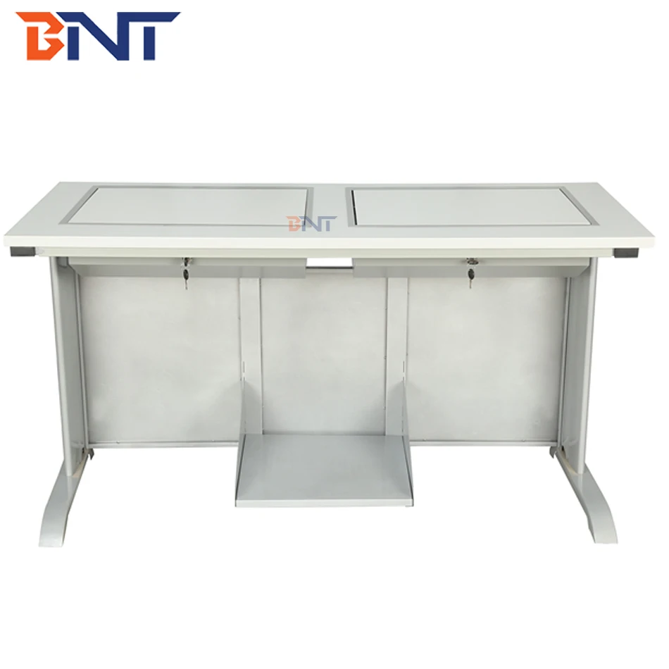 dual student computer desk flip up hidden lcd screen case used in  training room