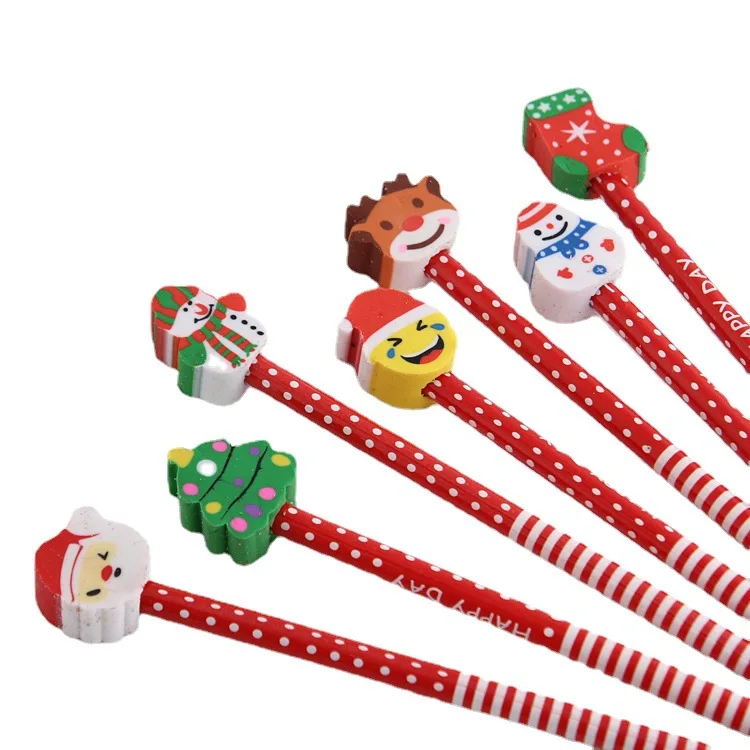 Cartoon style cheap high quality Christmas HB pencil stationery with eraser