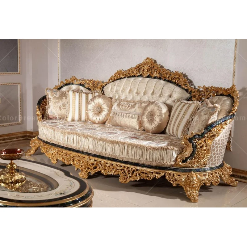 Custom Antique Style Living Room Furniture Sets Luxury Wooden Sofa Set and Tv Stand for Turkish