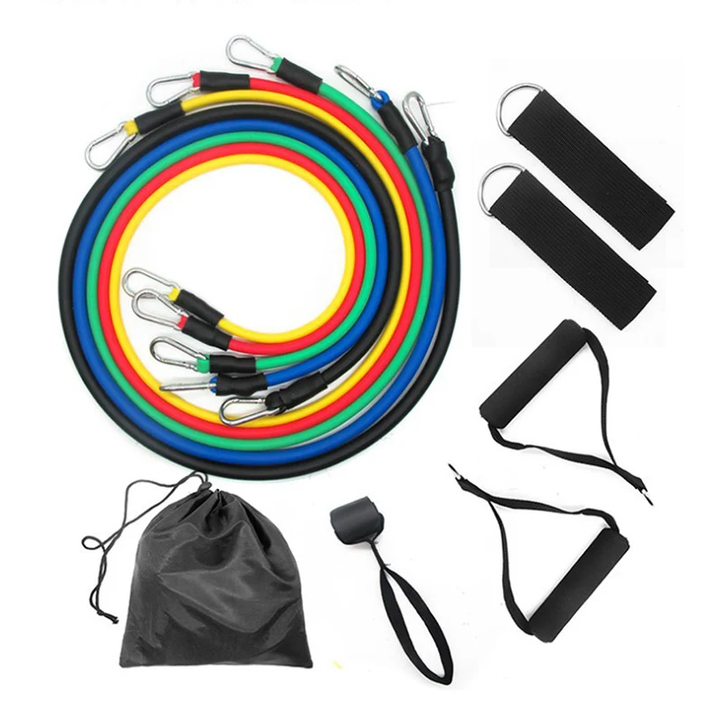 
High Quality Fitness Equipment Pilates Tubes 11 Piece Set Elastic Bands Gym Workout Resistance Bands 