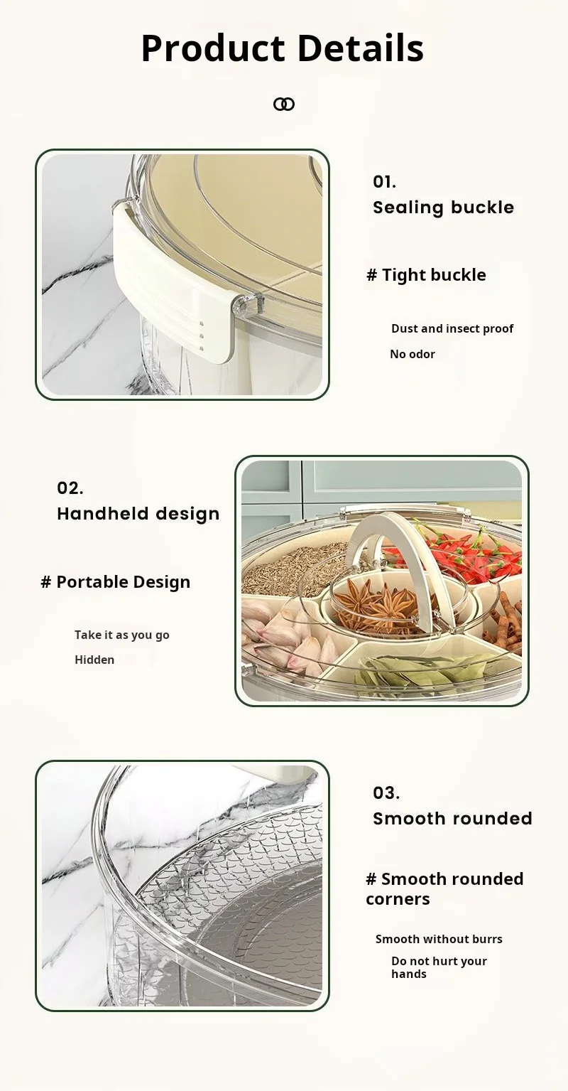 XJH Modern 6 Compartments Fruit Tray Veggie Platter 360 Rotatable 12 inch Food Snack Box Container with Lid and Handle