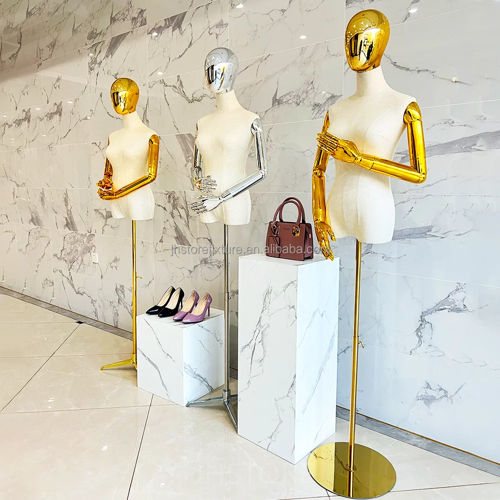 shiny gold silver mannequins female body torso mannequin with triangle round square stand manikin for clothing