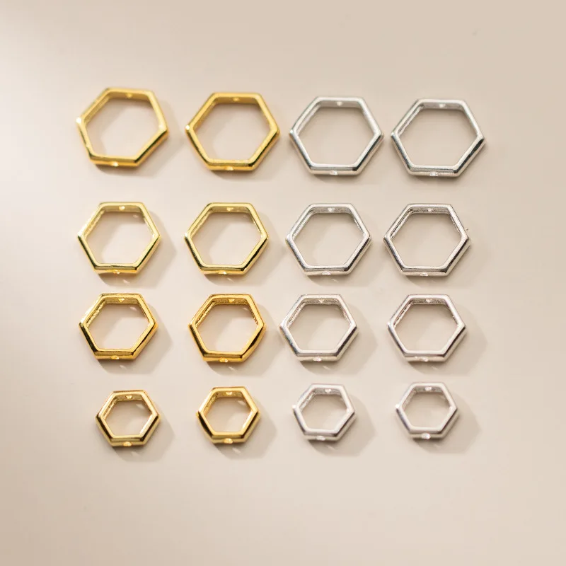  925 sterling silver hexagon bead frame diy bracelet material jewelry accessories