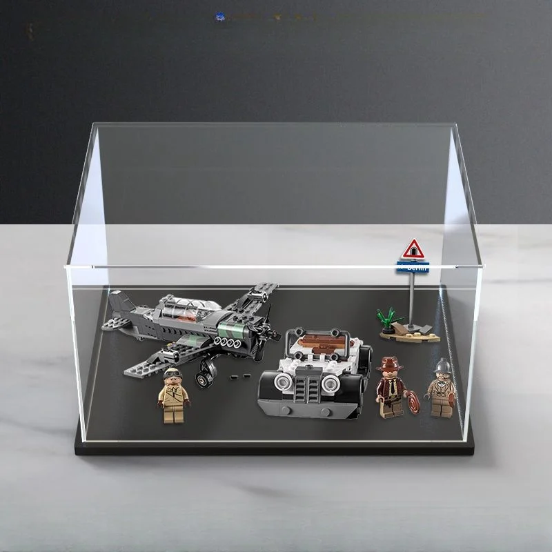 Clear Acrylic Display Case for Lego, Assemble Box Dustproof Protection with Black Wood-Plastic Base