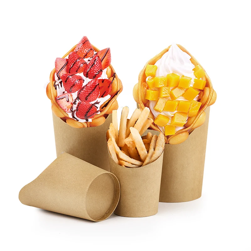 Custom Brown Kraft Chip French Fries Holder Disposable Paper Cup Snack Food Grade Cup